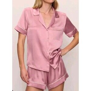 Eberjey Pj's Set Size XL Pink 100% Silk Shorts /Short Sleeves